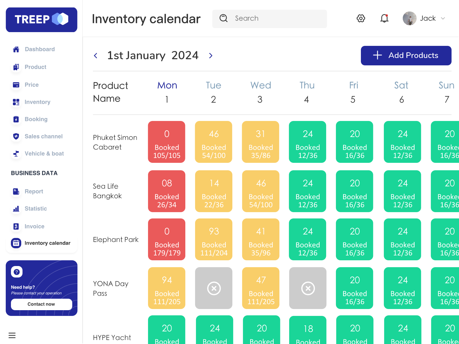 TREEP Inventory calendar operation interface